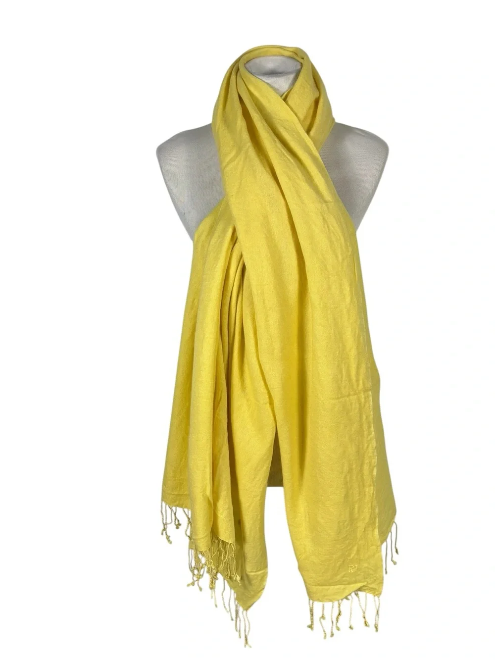Ralph Lauren Collection Purple Label Cashmere Silk Yellow Rectangle Fringe Scarf